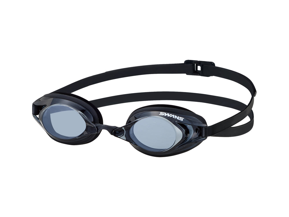 Black swim goggles with smoke lenses